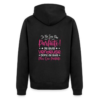 Eine mehr als perfekte Verkäuferin, ein Traumberuf - Unisex Premium Bio Zip Hoodie - Schwarz - Hinten - Nico (187cm)