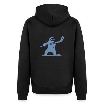 Faultier Eishockey Silhouette - Unisex Premium Bio Zip Hoodie - Schwarz - Hinten - Nico (187cm)