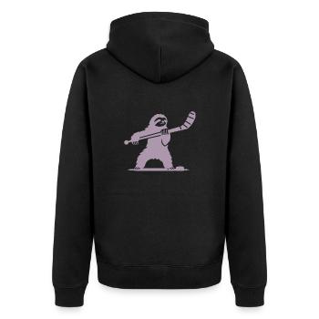 Faultier Eishockey Silhouette - Unisex Premium Bio Zip Hoodie - Schwarz - Hinten - Nico (187cm)