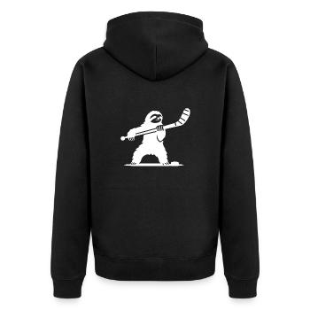 Faultier Eishockey Silhouette - Unisex Premium Bio Zip Hoodie - Schwarz - Hinten - Nico (187cm)