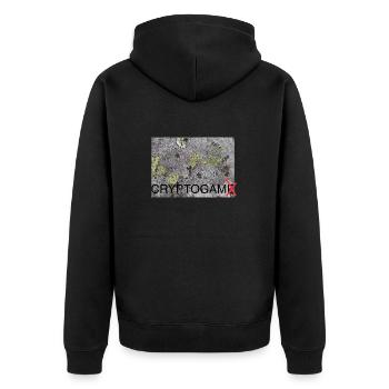 Cryptogam - kein Kryptospiel - Unisex Premium Bio Zip Hoodie - Schwarz - Hinten - Nico (187cm)