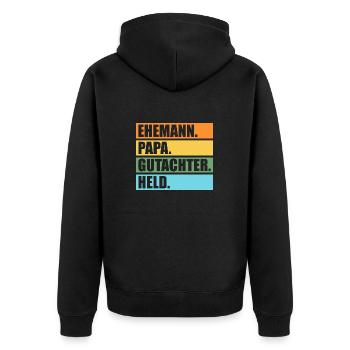 Vater Papa Gutachter - Unisex Premium Bio Zip Hoodie - Schwarz - Hinten - Nico (187cm)