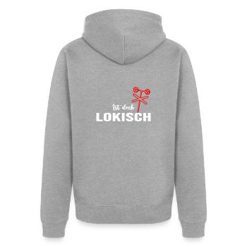 Eisenbahn Lokomotive Zug Bahnhof - Unisex Premium Bio Zip Hoodie - Grau meliert - Hinten - Nico (187cm)