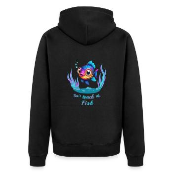 Fass den Fisch nicht an ! - Unisex Premium Bio Zip Hoodie - Schwarz - Hinten - Nico (187cm)