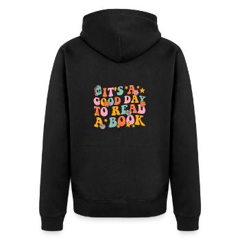 It's a good day to read a book groovy - Unisex Premium Organic Zip Hoodie - black - Back - Nico (187cm)