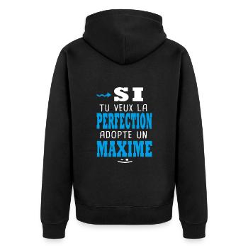 Maxime Si tu veux la perfection adopte un Maxime - Veste à capuche bio Premium Unisexe - noir - Dos - Nico (187cm)