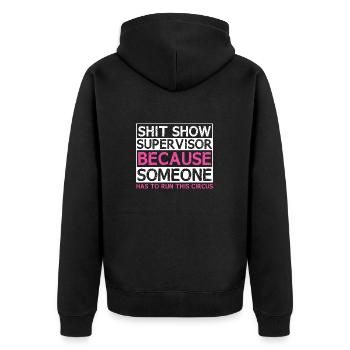 Weibliches Vorgesetzten-Chaos - Unisex Premium Bio Zip Hoodie - Schwarz - Hinten - Nico (187cm)