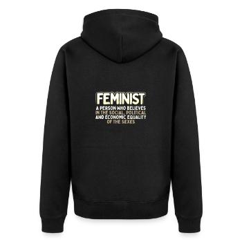 Don féministe Social Politique Egalité Économique - Veste à capuche bio Premium Unisexe - noir - Dos - Nico (187cm)