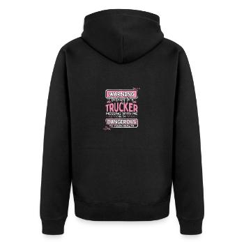 Truckers Frau Geschenkwarnung gehören einem Trucker - Unisex Premium Bio Zip Hoodie - Schwarz - Hinten - Nico (187cm)