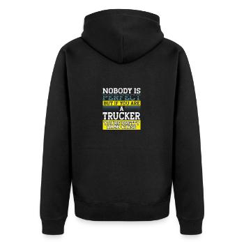 Trucker Gift Nobody Perfect Trucker Damn Close - Veste à capuche bio Premium Unisexe - noir - Dos - Nico (187cm)