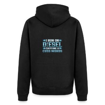 Chauffeur de camion courir sur Deisel Caféine Cuss Mots - Veste à capuche bio Premium Unisexe - noir - Dos - Nico (187cm)