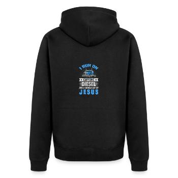 Trucker Gift Run sur Caffeine Diesel et Jesus - Veste à capuche bio Premium Unisexe - noir - Dos - Nico (187cm)