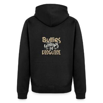 Anti-Mobbing-Geschenke Mobber sind verkleidete Weicheier - Unisex Premium Bio Zip Hoodie - Schwarz - Hinten - Nico (187cm)