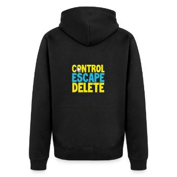 Anti-Belästigungskontrolle Flucht Anti Löschen Anti - Unisex Premium Bio Zip Hoodie - Schwarz - Hinten - Nico (187cm)