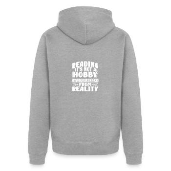 Buch Lover Geschenke Lesen Nicht Hobby Flucht von - Unisex Premium Bio Zip Hoodie - Grau meliert - Hinten - Nico (187cm)