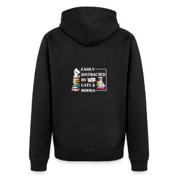 Amoureux des chats facilement distrait par les chats et les livres - Veste à capuche bio Premium Unisexe - noir - Dos - Nico (187cm)