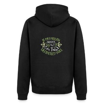 Sarkastisch Wenn mein Mund es nicht sagt, wird mein Gesicht - Unisex Premium Bio Zip Hoodie - Schwarz - Hinten - Nico (187cm)