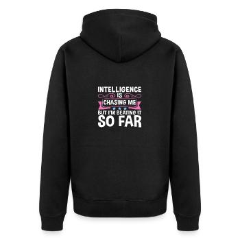 Sarcastic Intelligence Chasing Me Beating It So - Unisex Premium Organic Zip Hoodie - black - Back - Nico (187cm)
