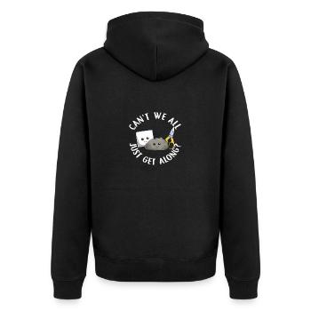 Können wir nicht alle einfach mit Steinpapierscheren auskommen - Unisex Premium Bio Zip Hoodie - Schwarz - Hinten - Nico (187cm)