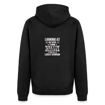 Wenn Sie Ihre Frau verdammt ansehen, ist sie ein glücklicher Ehemann - Unisex Premium Bio Zip Hoodie - Schwarz - Hinten - Nico (187cm)