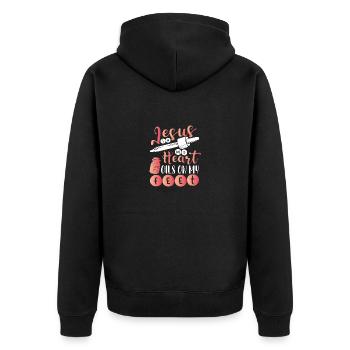 Christian Gift Jesus In Heart Oils on Feet - Unisex Premium Organic Zip Hoodie - black - Back - Nico (187cm)