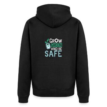 Grün werden und sicher sein Klimawandel - Unisex Premium Bio Zip Hoodie - Schwarz - Hinten - Nico (187cm)