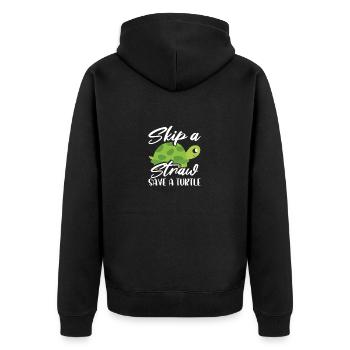Meeresschutz Geschenk Überspringen Sie einen Strohhalm Save a - Unisex Premium Bio Zip Hoodie - Schwarz - Hinten - Nico (187cm)