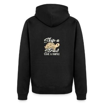 Meeresschutzgeschenke Überspringen Sie einen Strohhalm Save a - Unisex Premium Bio Zip Hoodie - Schwarz - Hinten - Nico (187cm)