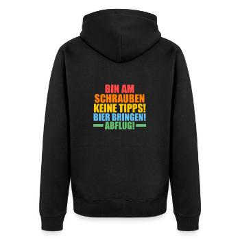 Auto Schrauber KFZ Mechaniker Automechaniker Bier - Unisex Premium Bio Zip Hoodie - Schwarz - Hinten - Nico (187cm)