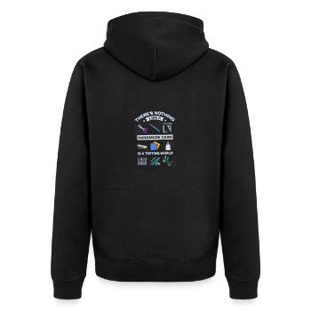 Nichts wie eine handgemachte Karte in der SMS-Gesellschaft - Unisex Premium Bio Zip Hoodie - Schwarz - Hinten - Nico (187cm)