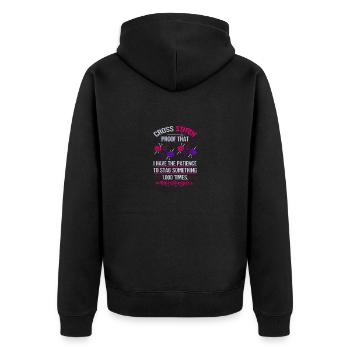 Kreuzstich prrof Ich habe Geduld zu stechen - Unisex Premium Bio Zip Hoodie - Schwarz - Hinten - Nico (187cm)