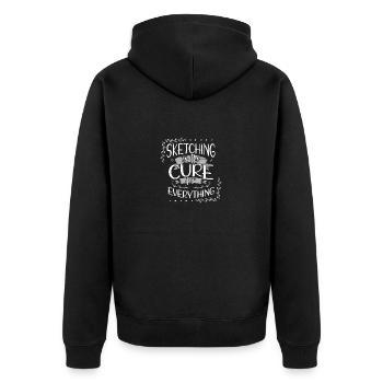 Sketching Gifts Sketching the Cure for Everything - Unisex Premium Organic Zip Hoodie - black - Back - Nico (187cm)