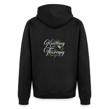 Stricken ist mein Therapiespaß-Strickgeschenk - Unisex Premium Bio Zip Hoodie - Schwarz - Hinten - Nico (187cm)