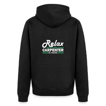 Schreinerhumor Relax the Carpenter ist da - Unisex Premium Bio Zip Hoodie - Schwarz - Hinten - Nico (187cm)