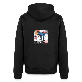 Patriotischer Amerisaurus Rex Spaß Dinosaurier winkend - Unisex Premium Bio Zip Hoodie - Schwarz - Hinten - Nico (187cm)