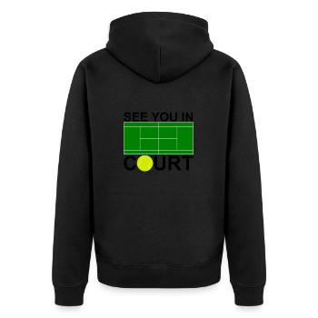 see you in court black - Unisex Premium Bio Zip Hoodie - Schwarz - Hinten - Nico (187cm)