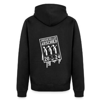 Junggesellenabschied 2024 - Unisex Premium Bio Zip Hoodie - Schwarz - Hinten - Nico (187cm)