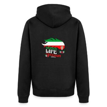 Niedliche iranische Frauen - Frauen Leben Freiheit - Unisex Premium Bio Zip Hoodie - Schwarz - Hinten - Nico (187cm)