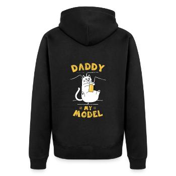 Humor Cat drinking a beer, like dad - Unisex Premium Organic Zip Hoodie - black - Back - Nico (187cm)