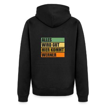 Werner - Unisex Premium Bio Zip Hoodie - Schwarz - Hinten - Nico (187cm)