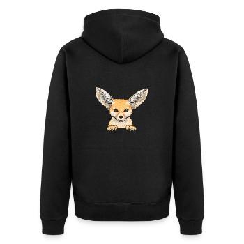 Fennek Fuchs Fennec Fox Wüstenfuchs - Unisex Premium Bio Zip Hoodie - Schwarz - Hinten - Nico (187cm)