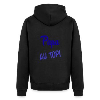FROHER VATERTAG. PAPA. VATERTAG - Unisex Premium Bio Zip Hoodie - Schwarz - Hinten - Nico (187cm)