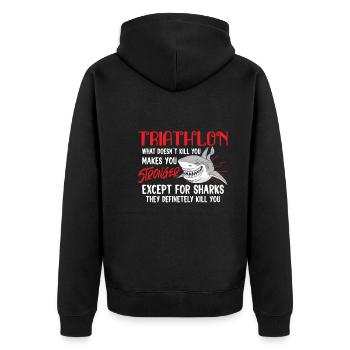 Triathlon Swim Bike Run Triathlete Sport Sharks - Unisex Premium Bio Zip Hoodie - Schwarz - Hinten - Nico (187cm)