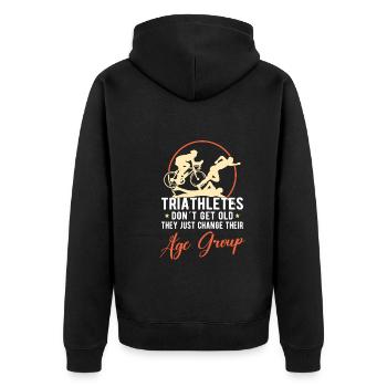 Triathlon Swim Bike Run Triathlet Sport Geschenk - Unisex Premium Bio Zip Hoodie - Schwarz - Hinten - Nico (187cm)