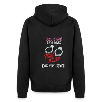 True Crime Murder Spy Crime Interest Gift Idea - Unisex Premium Bio Zip Hoodie - Schwarz - Hinten - Nico (187cm)
