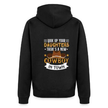 Cowboy Barn Bull Rider Rodeo Country Western - Unisex Premium Bio Zip Hoodie - Schwarz - Hinten - Nico (187cm)