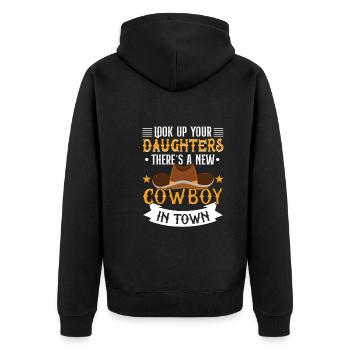 Cowboy Barn Bull Rider Rodeo Country Western - Unisex Premium Bio Zip Hoodie - Schwarz - Hinten - Nico (187cm)