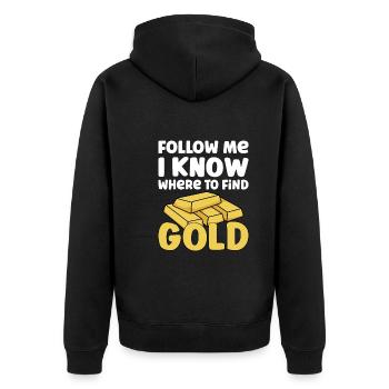 Goldgräber Goldbergbau Goldwaschen Goldmine - Unisex Premium Bio Zip Hoodie - Schwarz - Hinten - Nico (187cm)
