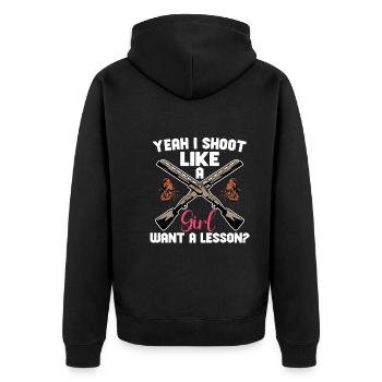 Tontaubenschießen Tontaubenschießen Fallenschießen - Unisex Premium Bio Zip Hoodie - Schwarz - Hinten - Nico (187cm)