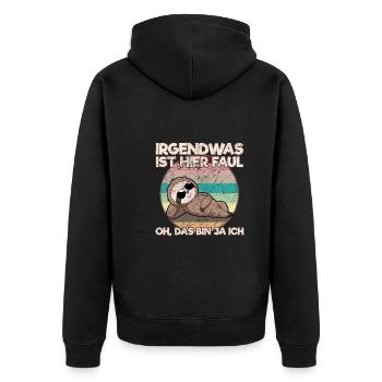 Irgendwas Ist Hier Faul Oh Das Bin Ja Ich Faultier - Unisex Premium Bio Zip Hoodie - Schwarz - Hinten - Nico (187cm)